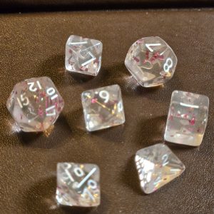 Mini Dice Clear with Red Sparkles