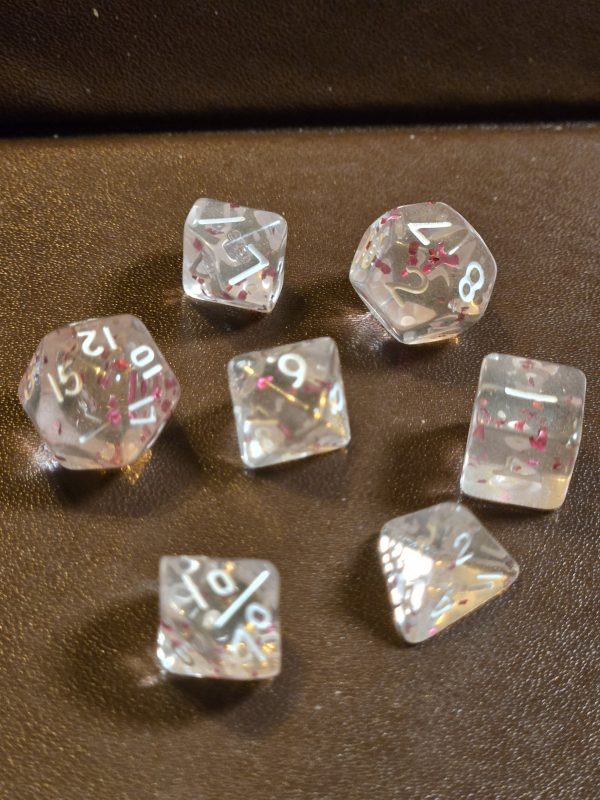 Mini Dice Clear with Red Sparkles